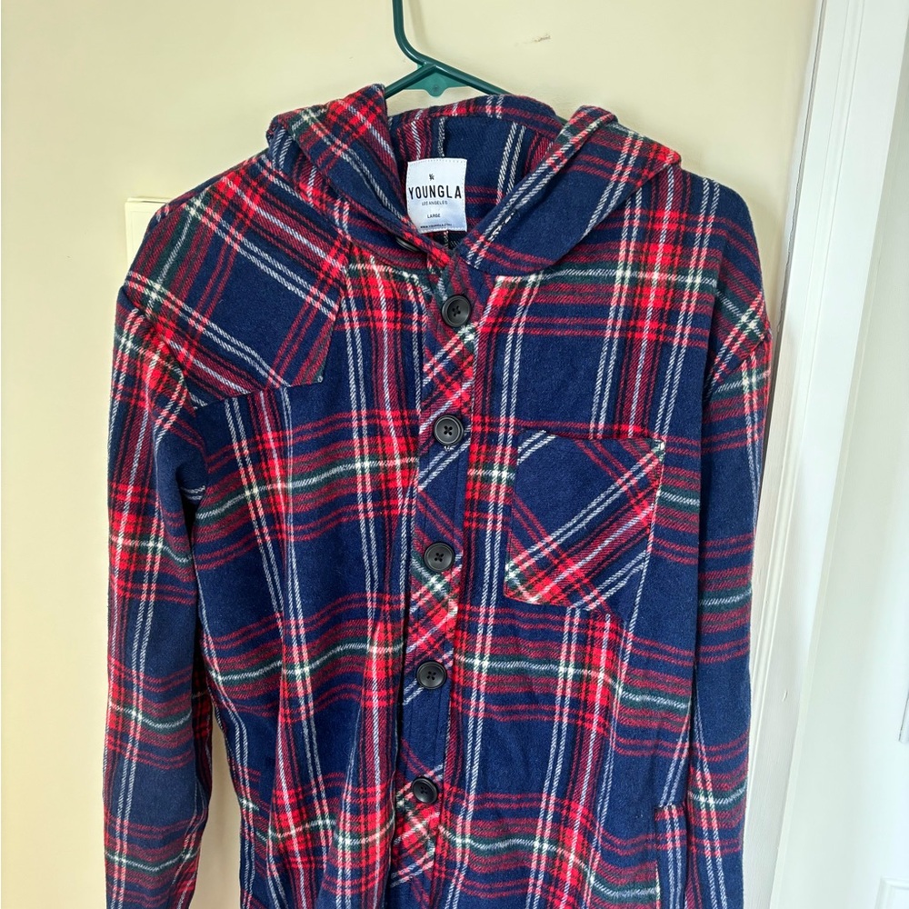 YoungLA Kids Button Down Plaid Shirt - Navy and Red